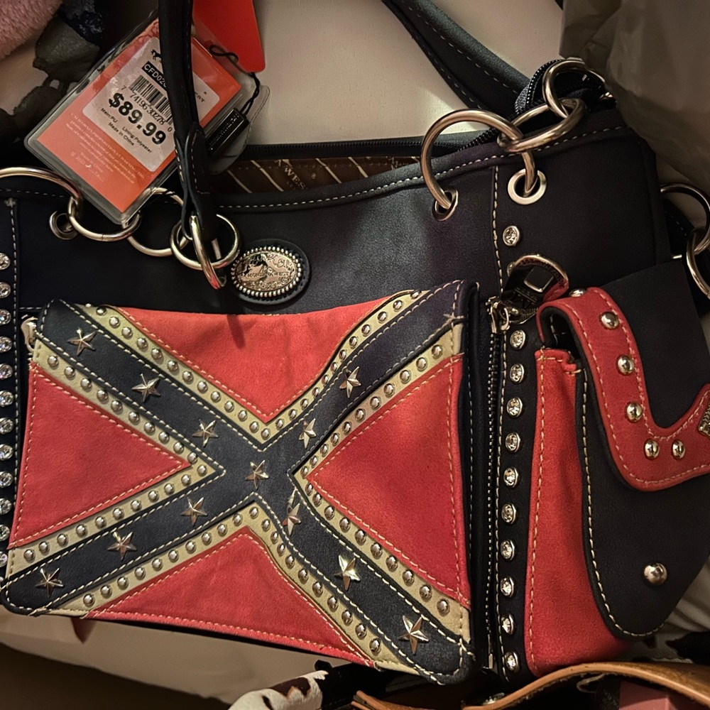 Studded Red and Black Women's Handbag